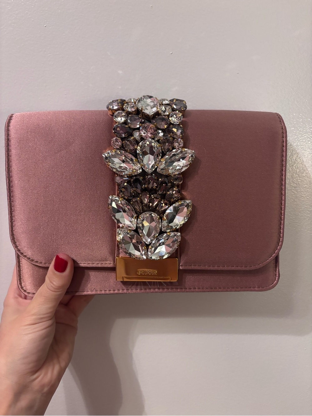 NEW - Never Worn GEDEBE Pink Satin Embellished Crossbody Bag